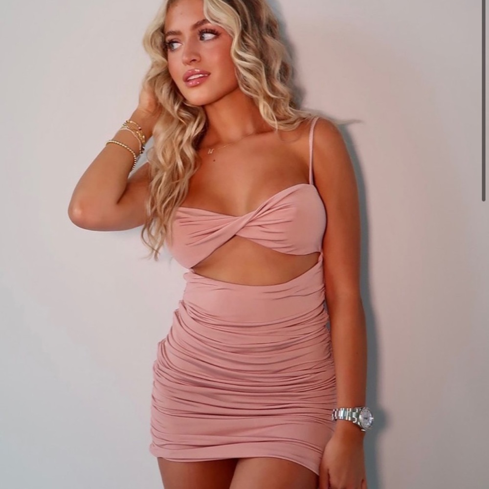 Tiger Mist blush pink mini dress